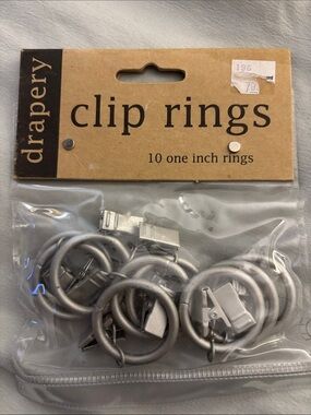 NEW Silver Clip  Drapery Curtain Rings - 10 One Inch Rings